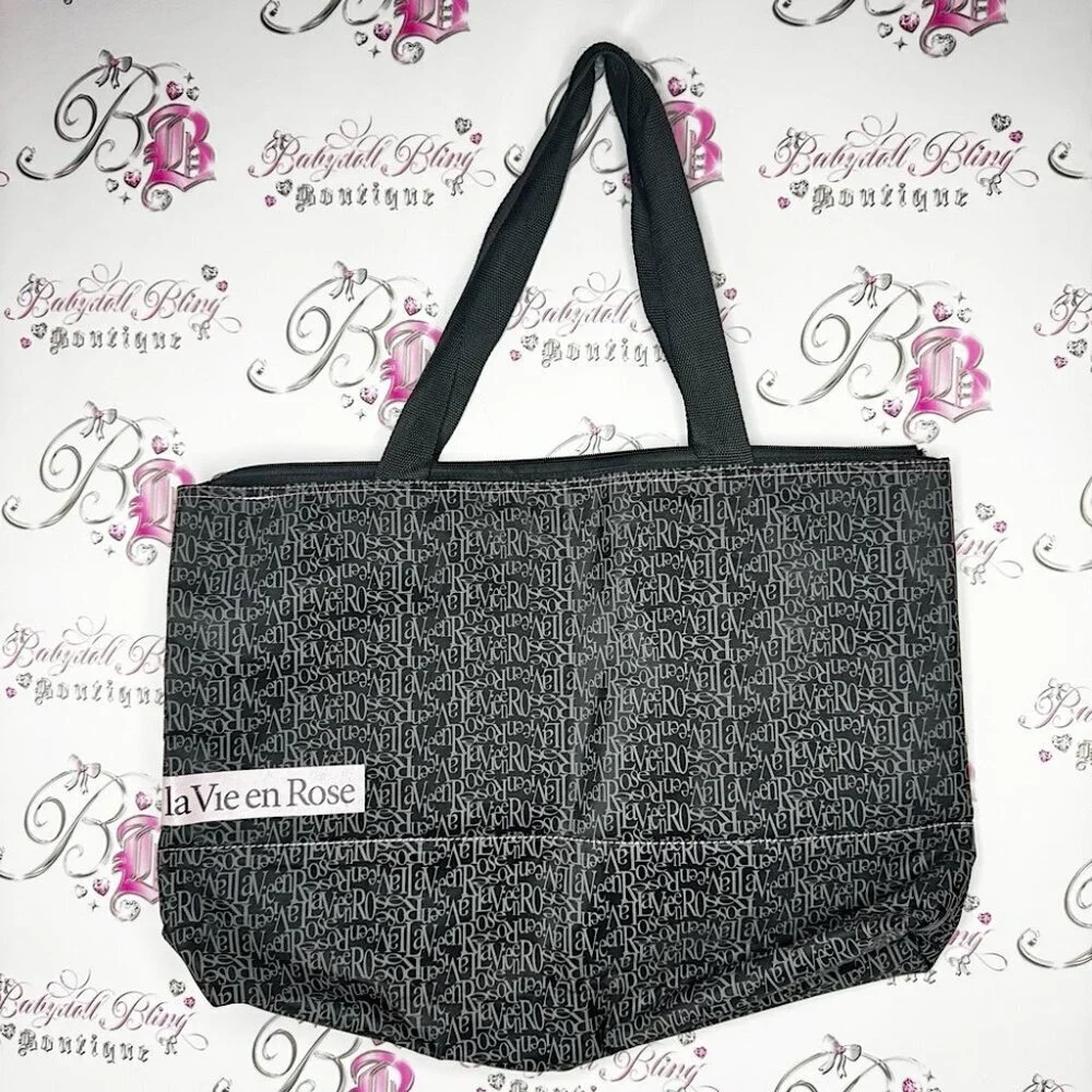 La Vie en Rose Black Tote Bag pink black